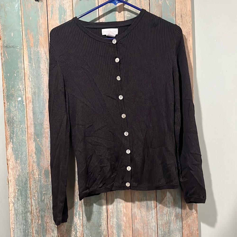 Worthington ladies large black long sleeve button up sweater